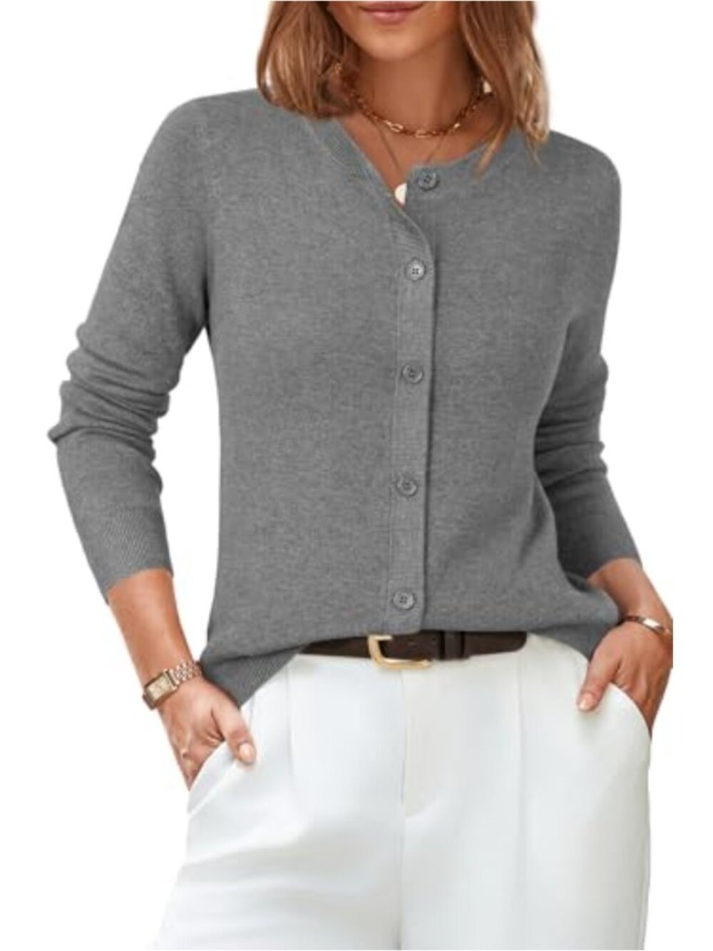 Women's Wool Blend Cardigan Sweater - Business Casual Long Sleeve Button Up